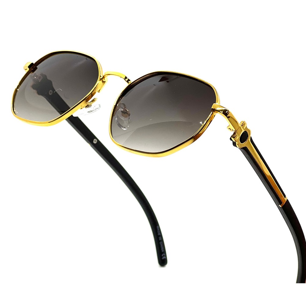 Men Sunglasses Fashion Design Classic Retro 80's 90's Gold Frame Round Wood Arm
